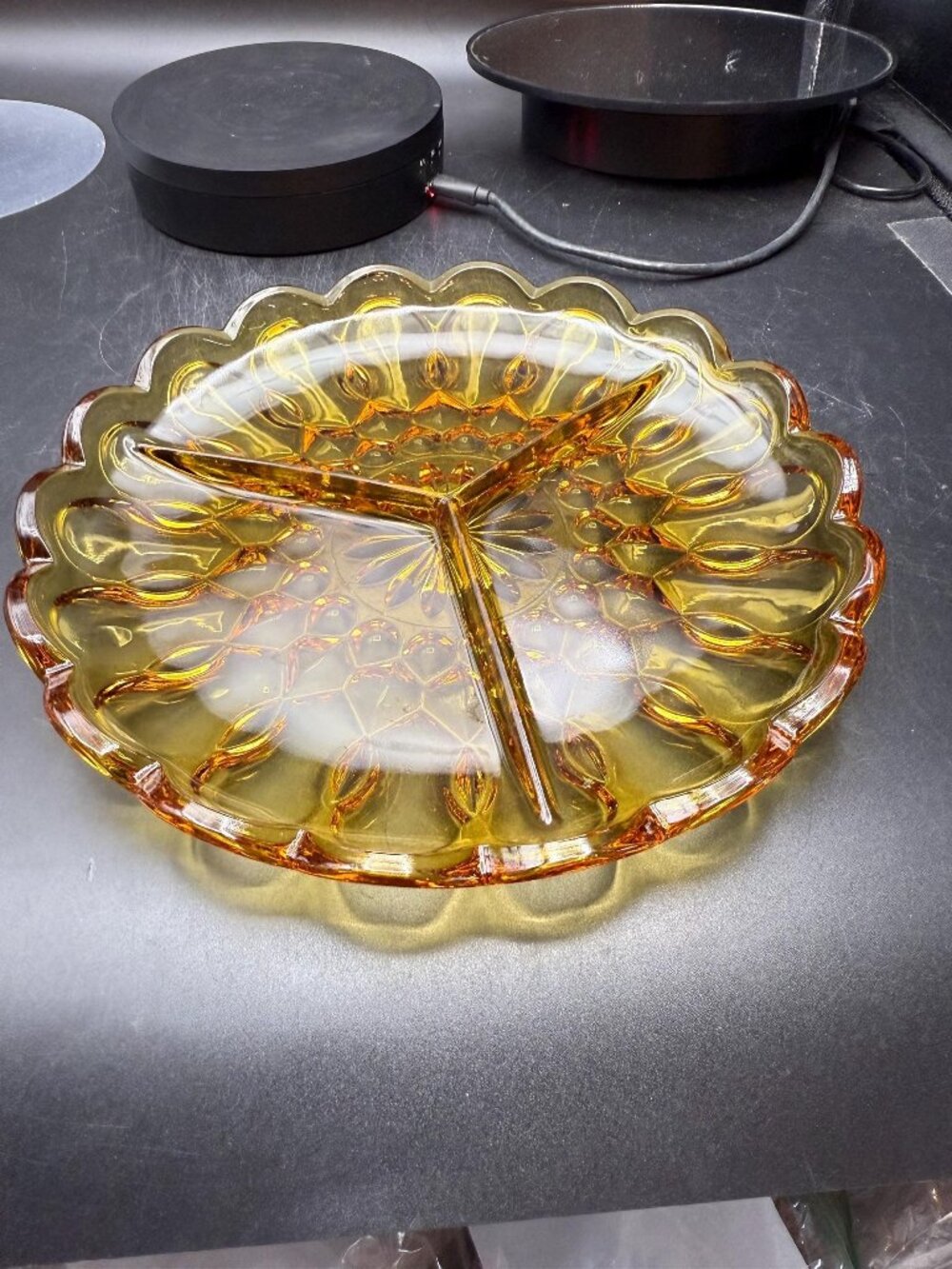 Anchor Hocking Amber Divided Dish